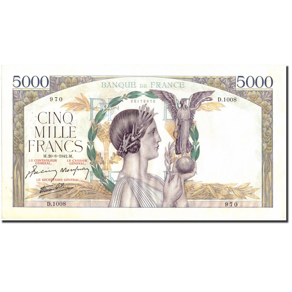 France, 5000 Francs, 5 000 F 1934-1944 ''Victoire'', 1942, 1942-08-20