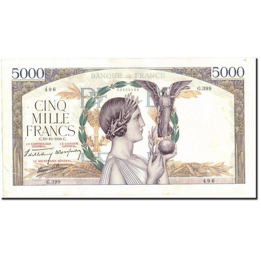 France, 5000 Francs, 5 000 F 1934-1944 ''Victoire'', 1939, 1939-10-19