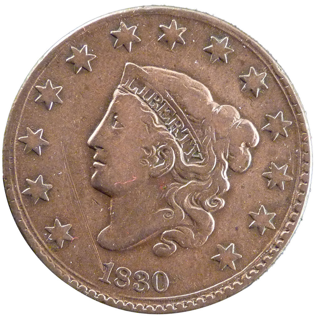 United States, Coronet Cent, 1 Cent, 1830, KM #45, VF(30-35), Copper, 28-29,...