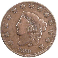 United States, Coronet Cent, 1 Cent, 1830, KM #45, VF(30-35), Copper, 28-29,...