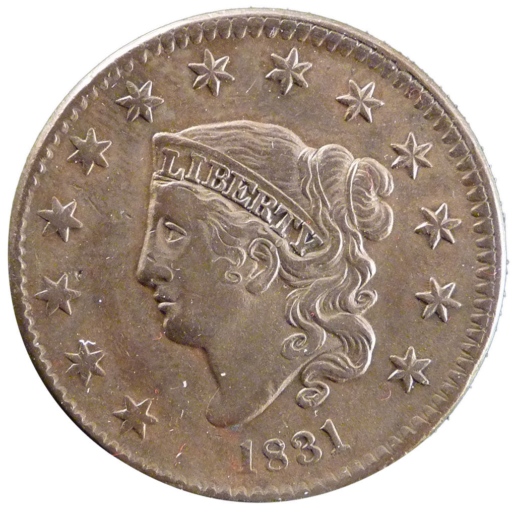UNITED STATES, Coronet Cent, Cent, 1831, U.S. Mint, KM #45, AU(55-58), Copper,..