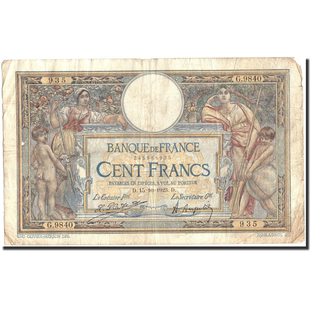 Francja, 100 Francs, Luc Olivier Merson, 1923, 1923-10-15, F(12-15)