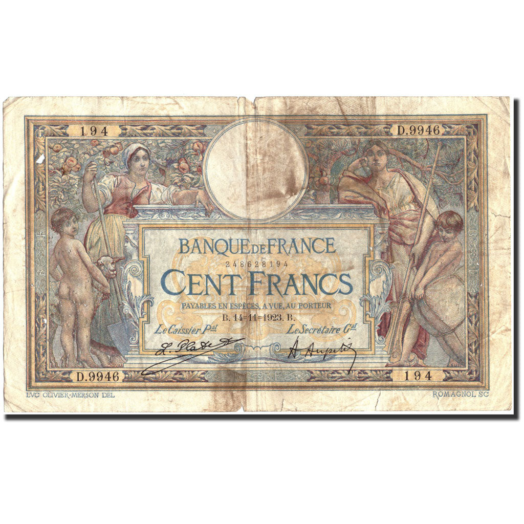 France, 100 Francs, 100 F 1908-1939 ''Luc Olivier Merson'', 1923, 1923-11-14