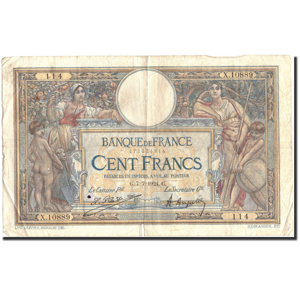 Frankrijk, 100 Francs, 100 F 1908-1939 ''Luc Olivier Merson'', 1924, 1924-07-07