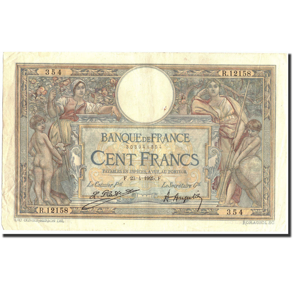 France, 100 Francs, 100 F 1908-1939 ''Luc Olivier Merson'', 1925, 1925-04-23