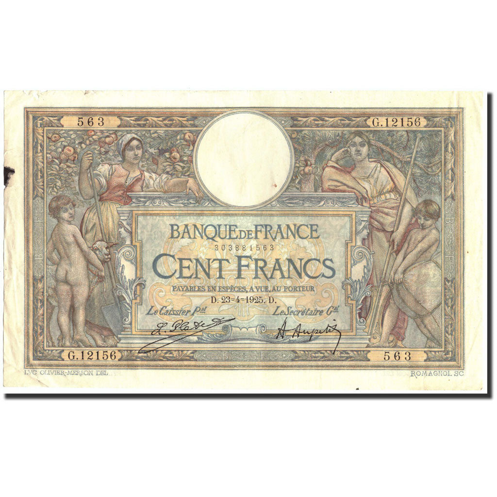 France, 100 Francs, 100 F 1908-1939 ''Luc Olivier Merson'', 1925, 1925-04-23