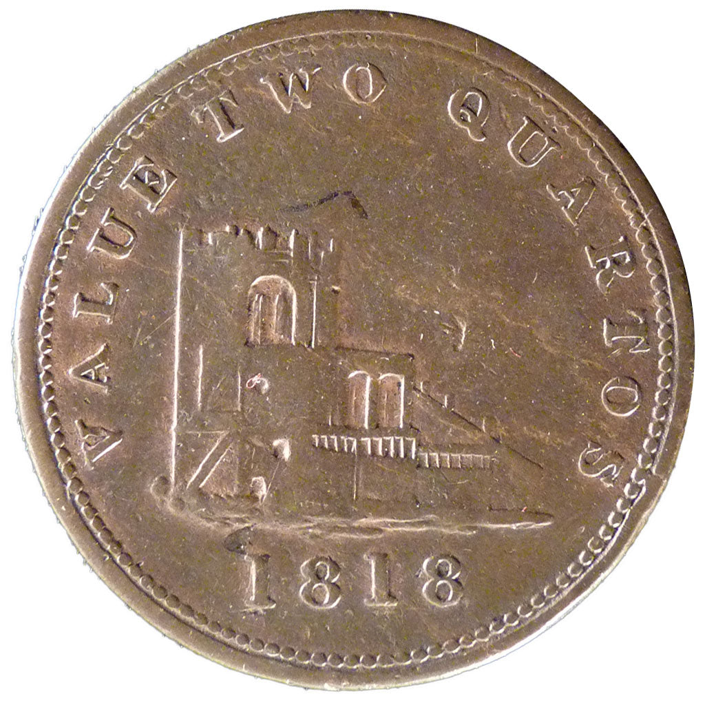 Gibraltar, 2 Quartos, 1818, KM #Tn 7, EF(40-45), Copper, 8.60