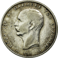Coin, Greece, George I, 2 Drachmai, 1911, EF(40-45), Silver, KM:61