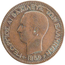 GREECE, 10 Lepta, 1869, Strassburg, KM #43, EF(40-45), Copper, 9.80