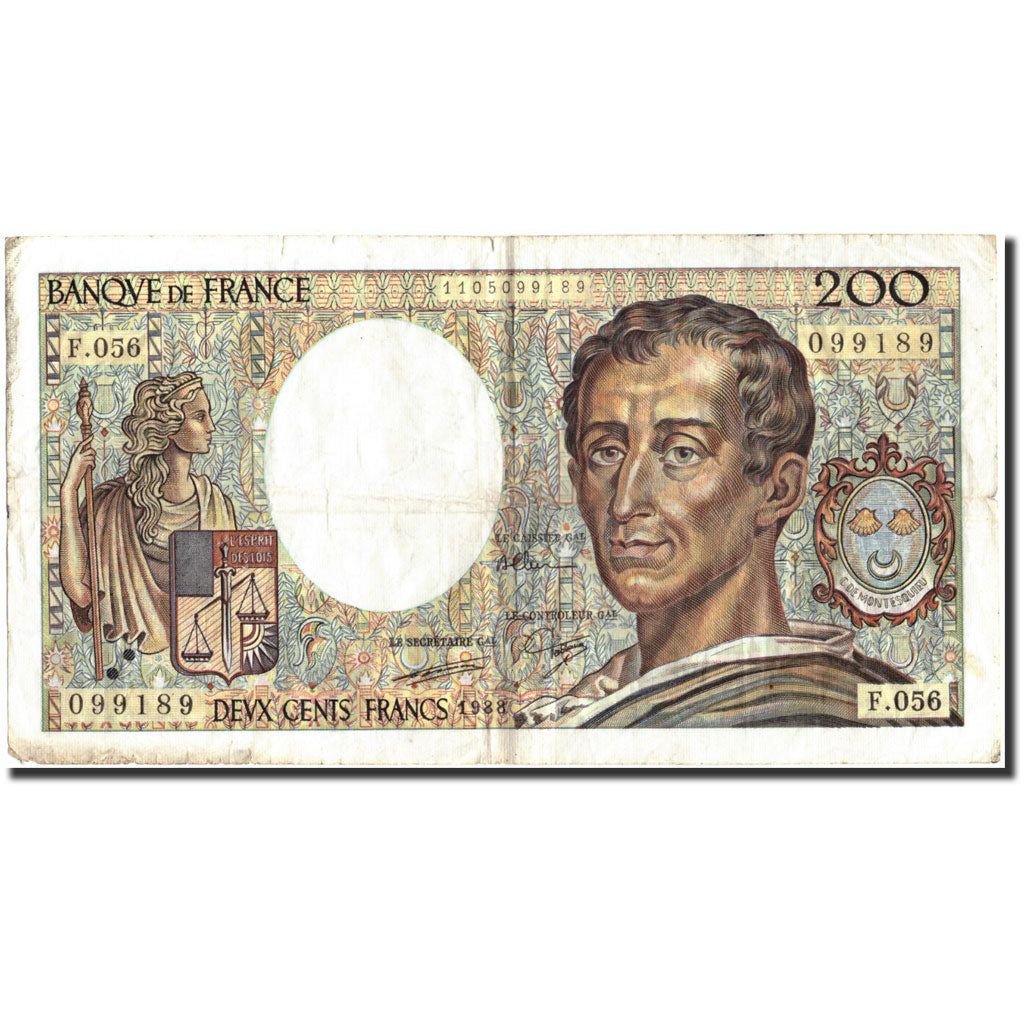 France, 200 Francs, 200 F 1981-1994 ''Montesquieu'', 1988, 1988, VF(20-25)