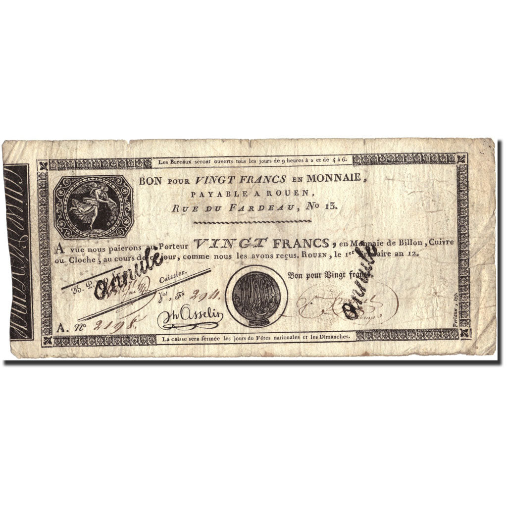 France, 20 Francs, An 12 (1804), B+, KM:S245b