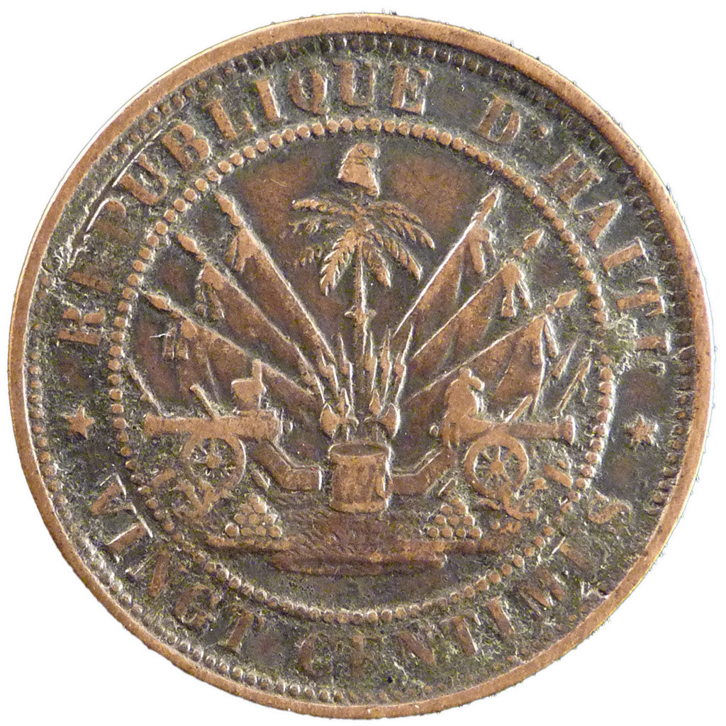 Haiti, 20 Centimes, 1863, Heaton, KM #41, EF(40-45), Copper, 7.90