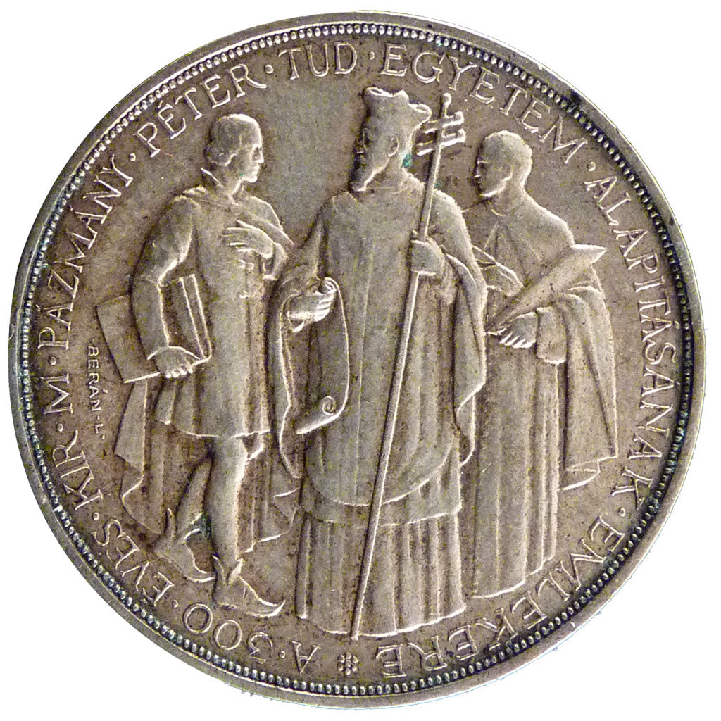 HUNGARY, 2 Pengo, 1935, KM #513, AU(55-58), Silver, 27, 10.00