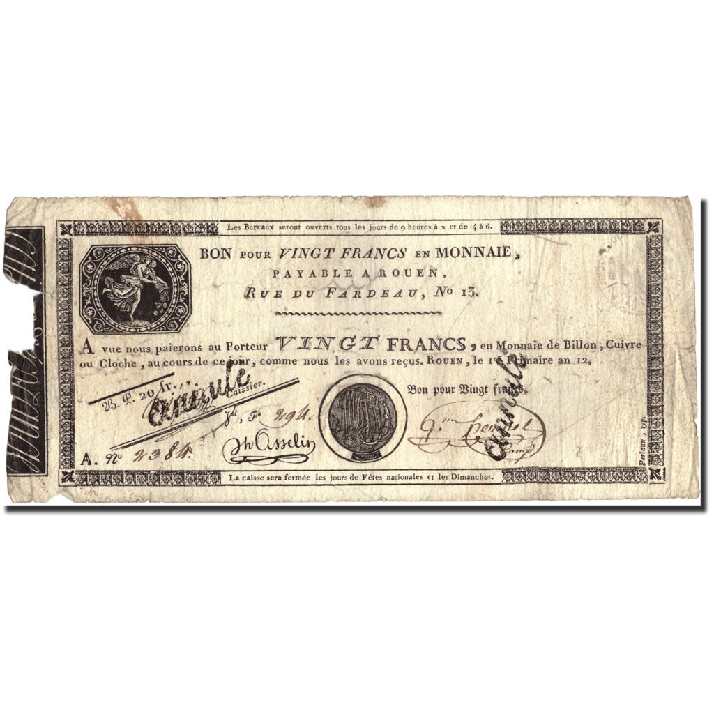 France, 20 Francs, An 12 (1804), G(4-6), KM:S245b