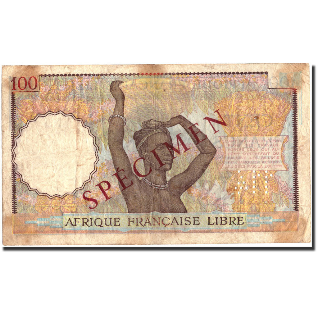 Geldschein, Französisch-Äquatorialafrika, 100 Francs, Undated (1941), Undated