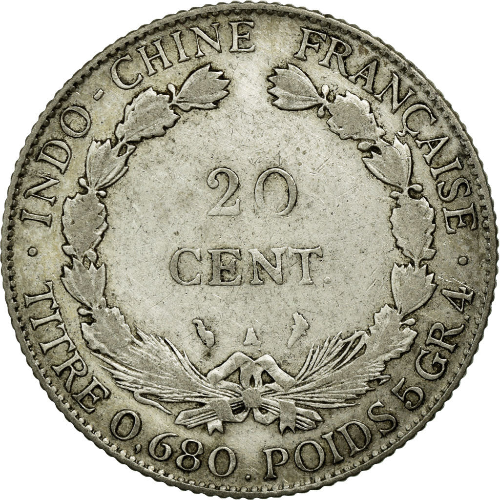 Coin, French Indochina, 20 Cents, 1929, Paris, VF(30-35), Silver, Lecompte:229