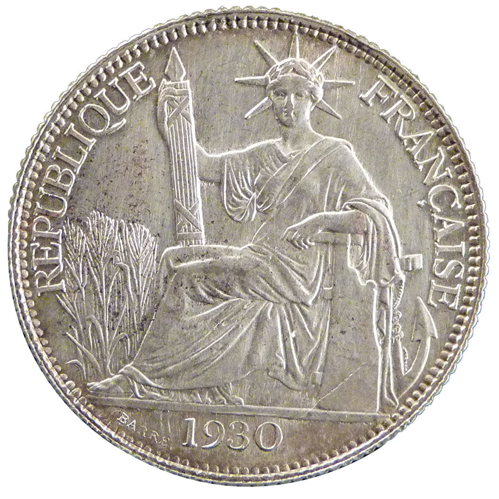 Indochine, 20 Cent, 1930, Paris, AU(55-58), Silver, Lecompte #230, 5.40