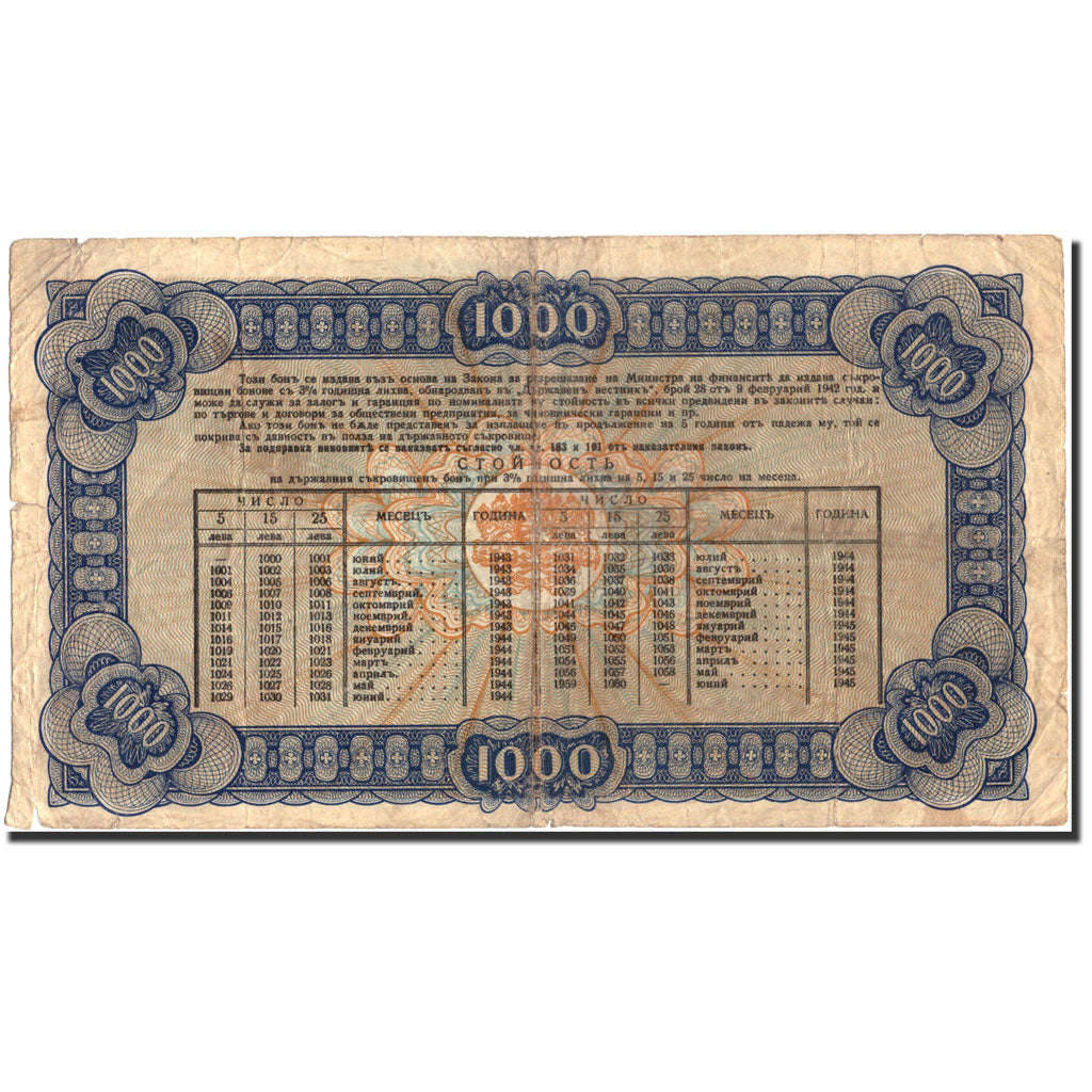 Banknote, Bulgaria, 1000 Leva, 1943, 1943, KM:67L, VF(30-35)