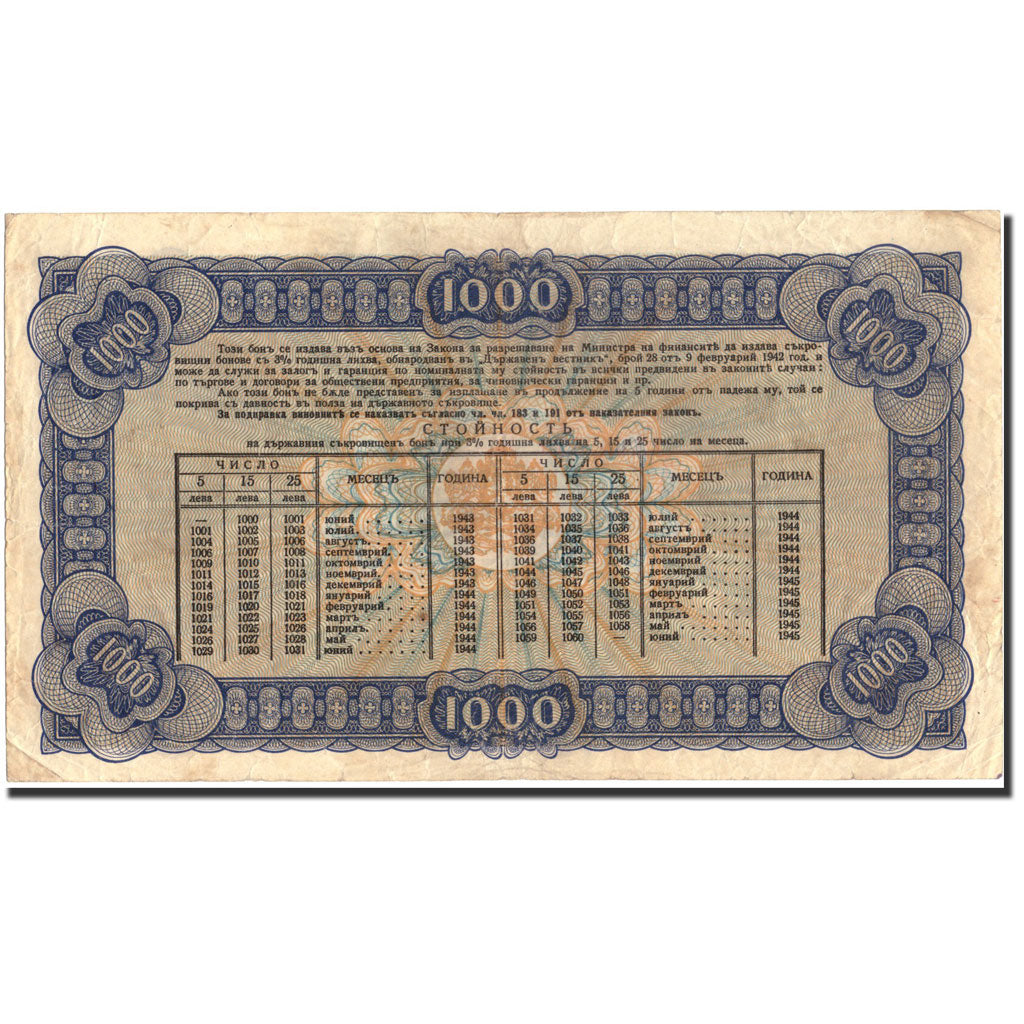 Geldschein, Bulgarien, 1000 Leva, 1943, 1943, KM:67L, SS