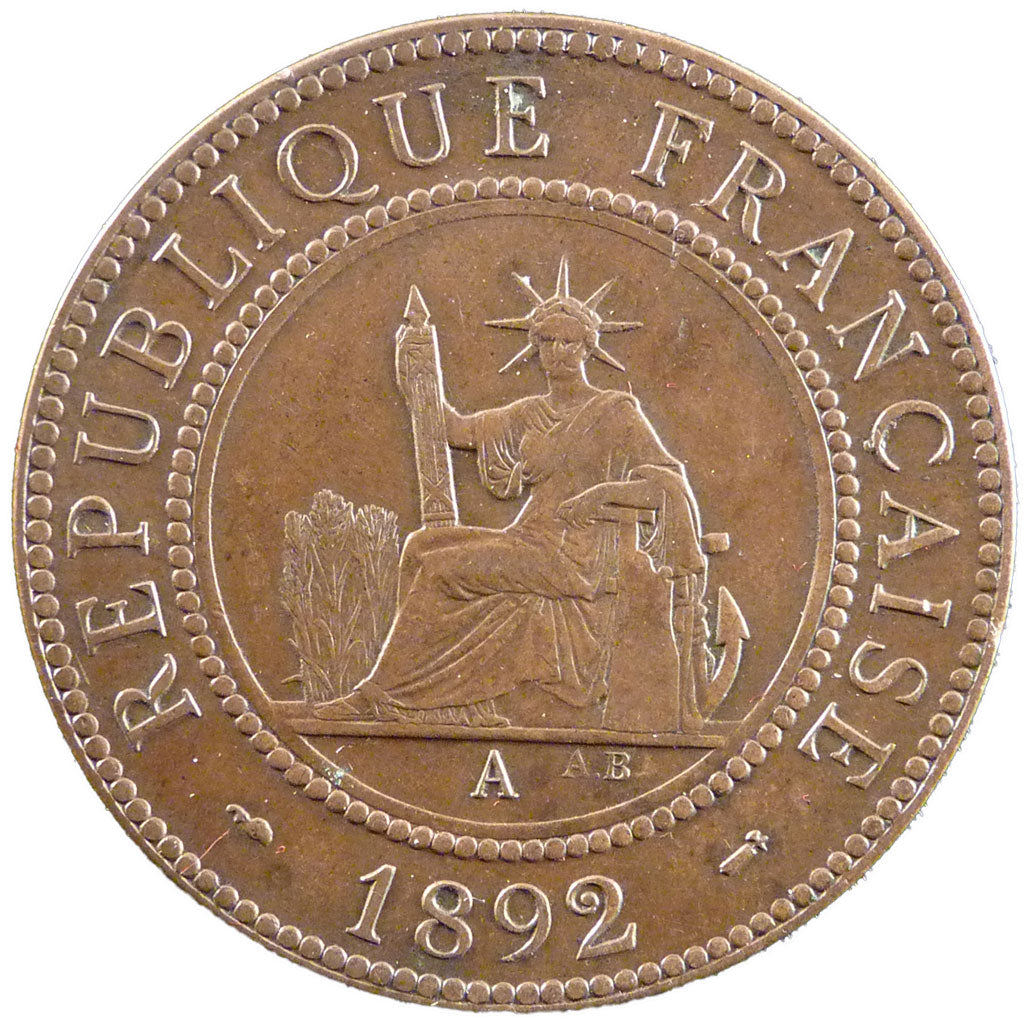 Indochine, 1 Cent, 1892, Paris, EF(40-45), Copper, Lecompte #43, 10.00