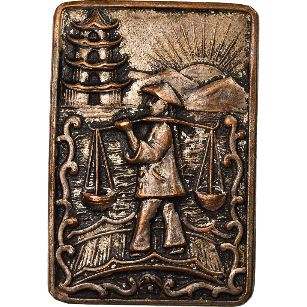 Chine, Médaille, Pince ancienne, Porteur Chinois, Soleil Levant, TTB, Silvered