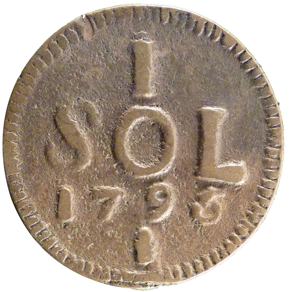 Luxembourg, 1 Sol, 1795, KM #19, VF(20-25), Bronze, 16.70
