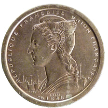 MADAGASCAR, 2 Francs, 1948, Paris, KM #E2, MS(65-70), Copper-Nickel, Lecompte...