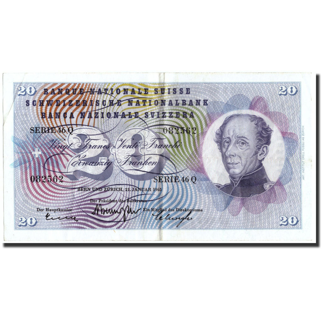 Banknote, Switzerland, 20 Franken, 1965, 1965-01-21, KM:46i, AU(50-53)