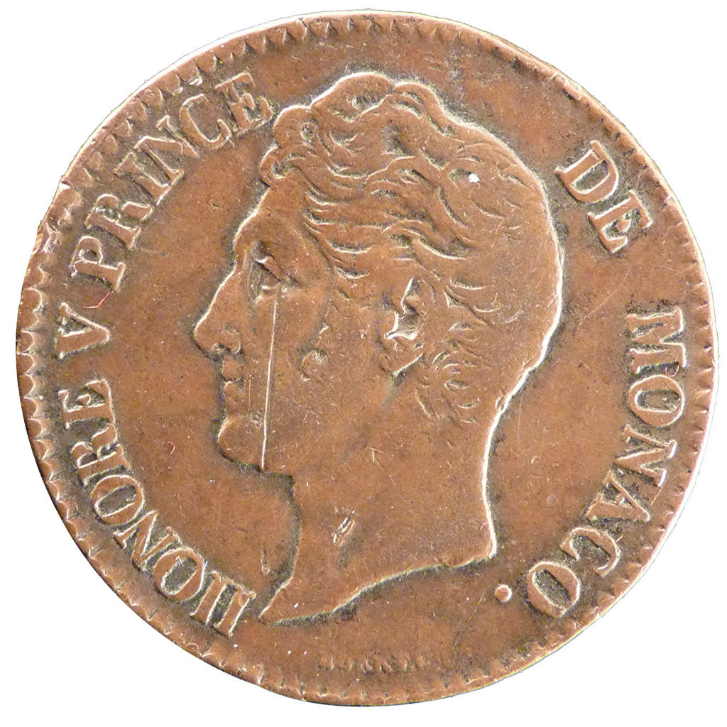 Monaco, 5 Centimes, 1837, Monte Carlo, VF(30-35), Bronze, Gadoury #102, 8.80