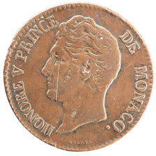 Monaco, 5 Centimes, 1837, Monte Carlo, VF(30-35), Bronze, Gadoury #102, 8.80