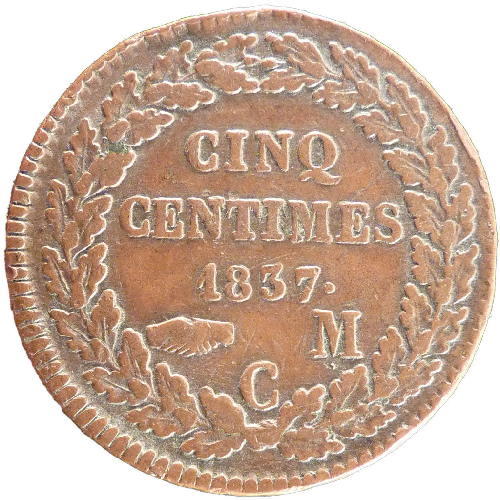 Monaco, 5 Centimes, 1837, Monte Carlo, VF(30-35), Bronze, Gadoury #102, 8.80