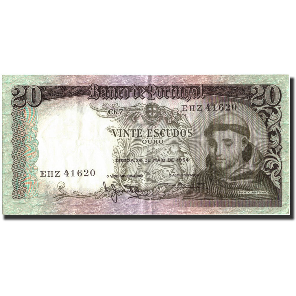 Banknote, Portugal, 20 Escudos, 1964, 1964-05-26, KM:167a, VF(30-35)