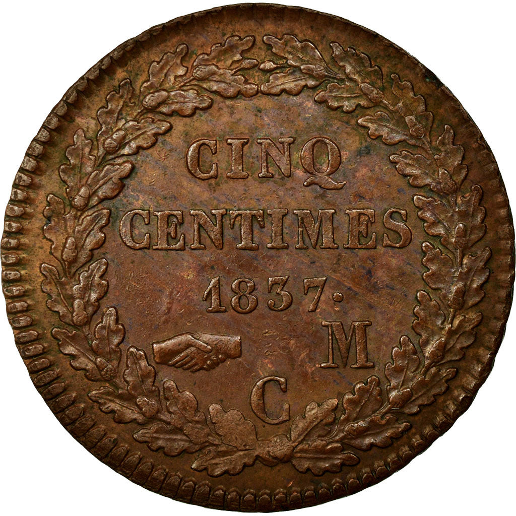 Coin, Monaco, Honore V, 5 Centimes, Cinq, 1837, Monaco, AU(50-53), Copper
