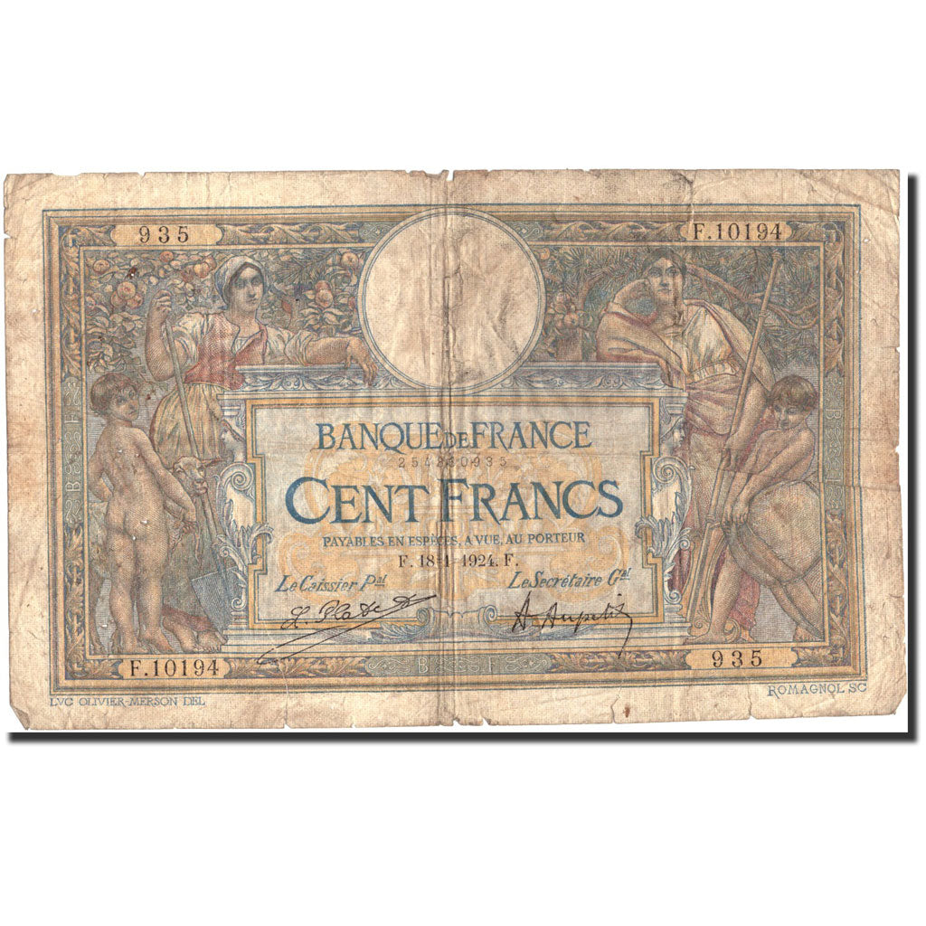Frankreich, 100 Francs, 100 F 1908-1939 ''Luc Olivier Merson'', 1924