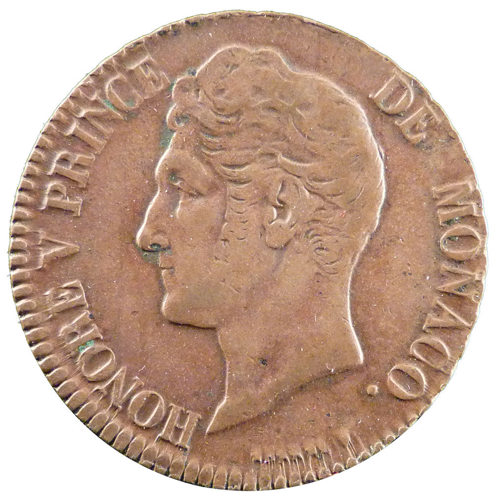 Monaco, 5 Centimes, 1837, Monte Carlo, VF(30-35), Bronze, Gadoury #102, 8.60