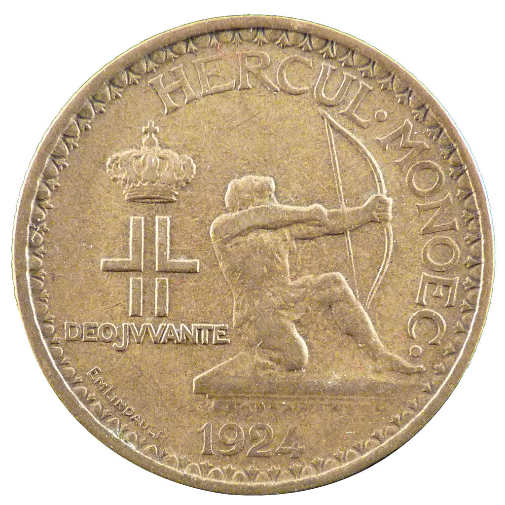 Monaco, 2 Francs, 1924, Poissy, EF(40-45), Aluminium-Bronze, Gadoury #129, 7.80