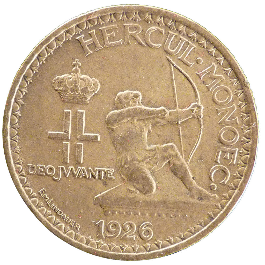 Monaco, 2 Francs, 1926, Poissy, AU(50-53), Aluminium-Bronze, Gadoury #130, 8.10