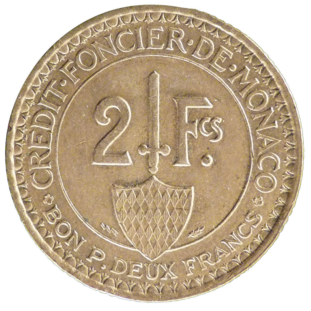 Monaco, 2 Francs, 1926, Poissy, AU(50-53), Aluminium-Bronze, Gadoury #130, 8.10
