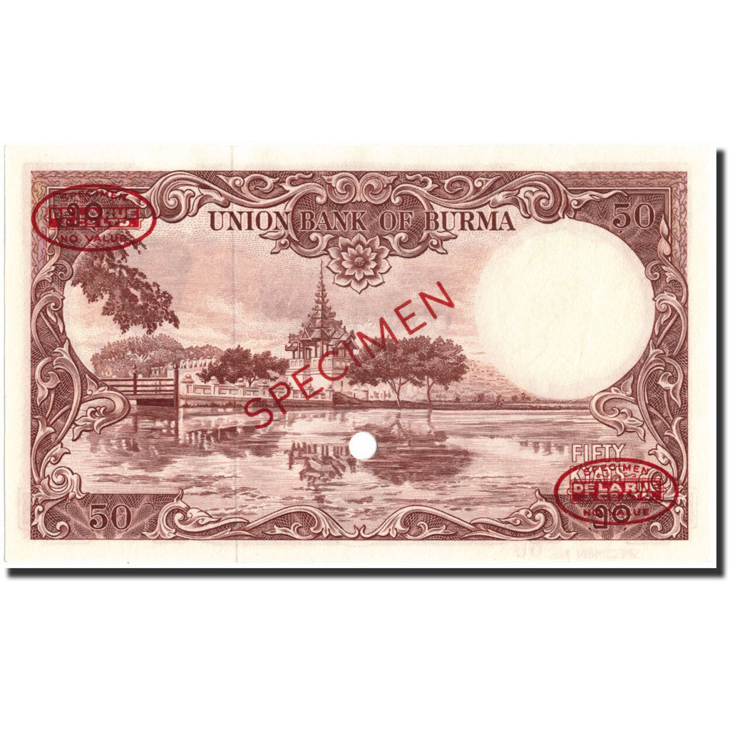Banknote, Burma, 50 Kyats, Undated (1958), Specimen TDLR, KM:50s, UNC(65-70)