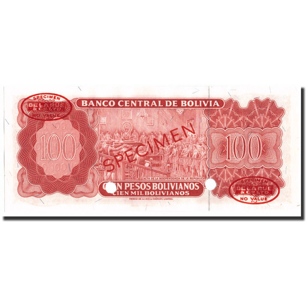Billete, 100 Pesos Bolivianos, 1962, Bolivia, 1962 (1983), Specimen, KM:164s