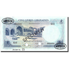 Billet, Lebanon, 5 Livres, 1952-1964, Specimen TDLR, KM:56s1, NEUF