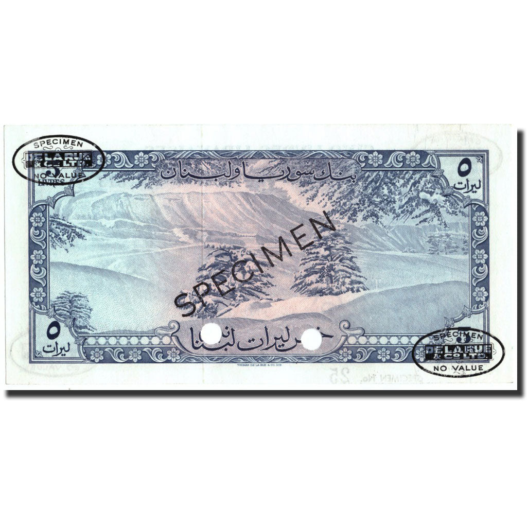 Billet, Lebanon, 5 Livres, 1952-1964, Specimen TDLR, KM:56s1, NEUF