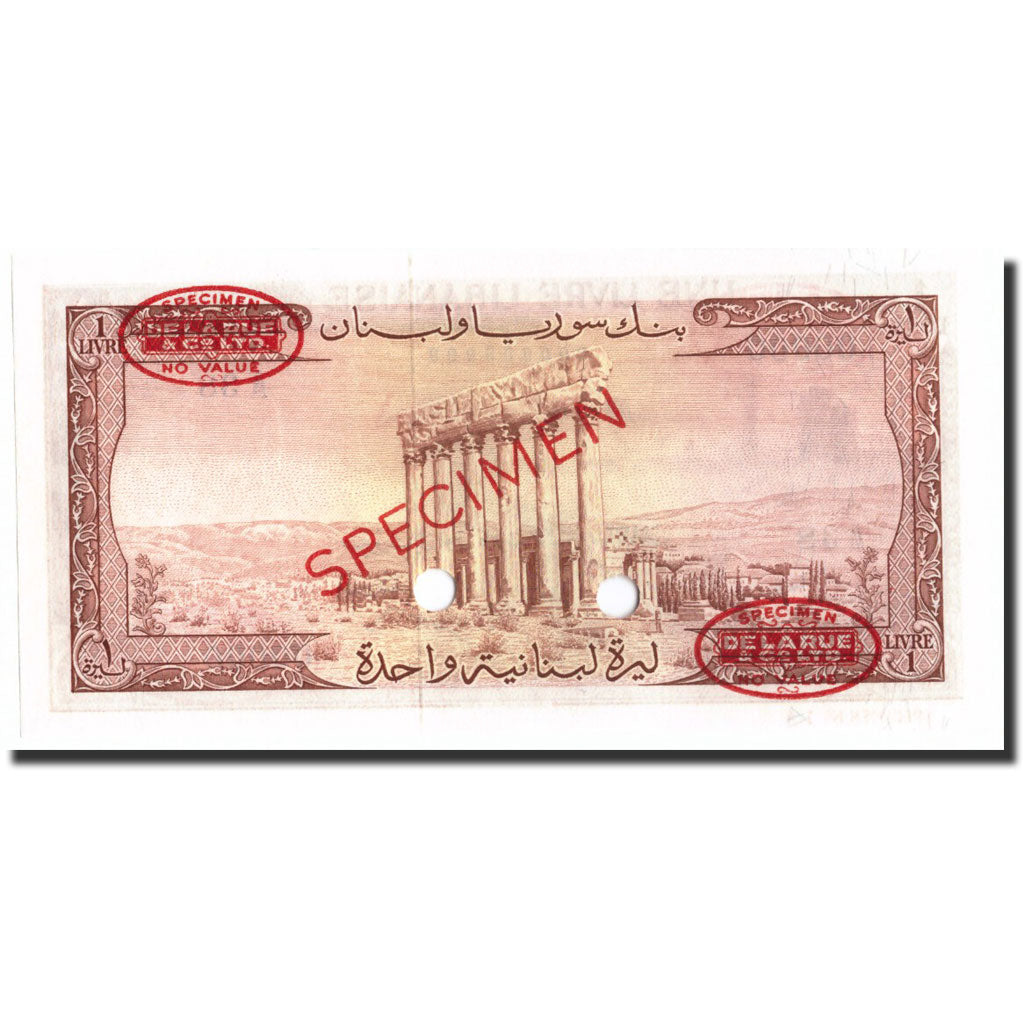 Banknote, Lebanon, 1 Livre, 1952-1964, Specimen TDLR, KM:55s1, UNC(65-70)