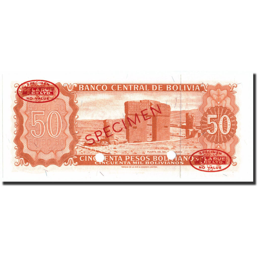 Banknote, Bolivia, 50 Pesos Bolivianos, 1962, Specimen TDLR, KM:156s, UNC(65-70)