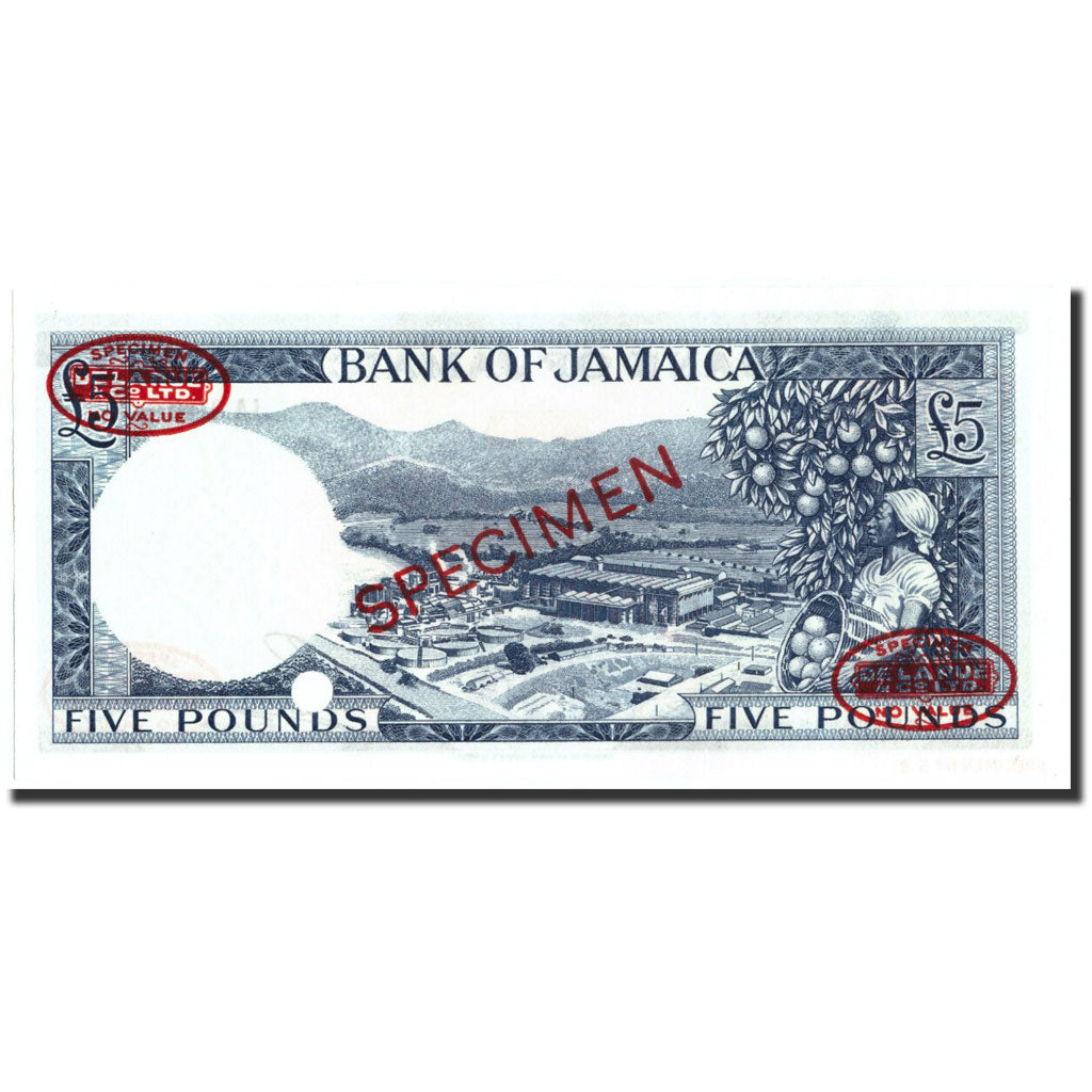 Banknote, Jamaica, 5 Pounds, 1960, Specimen TDLR, KM:52b, UNC(65-70)