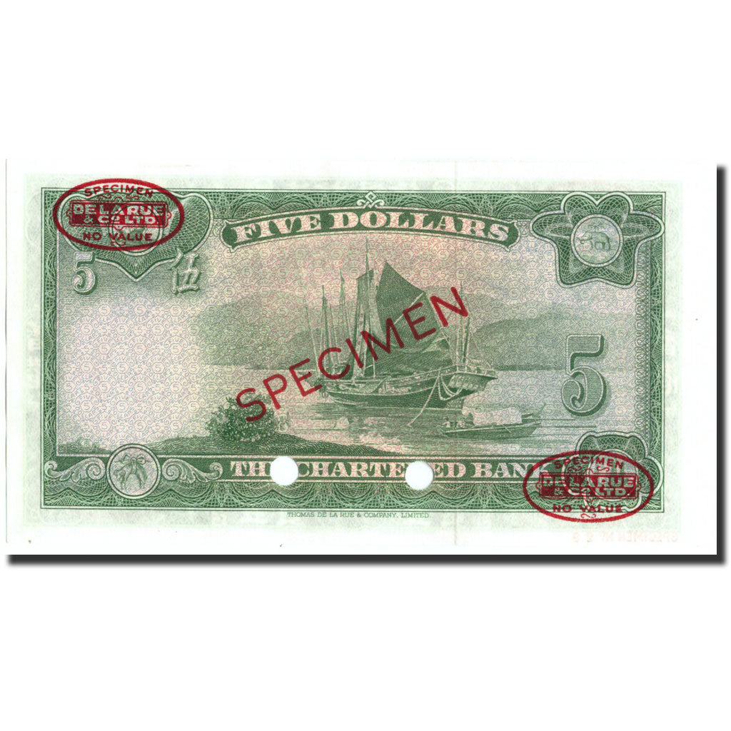 Banknote, Hong Kong, 5 Dollars, 1962, Specimen TDLR, KM:68s, UNC(65-70)