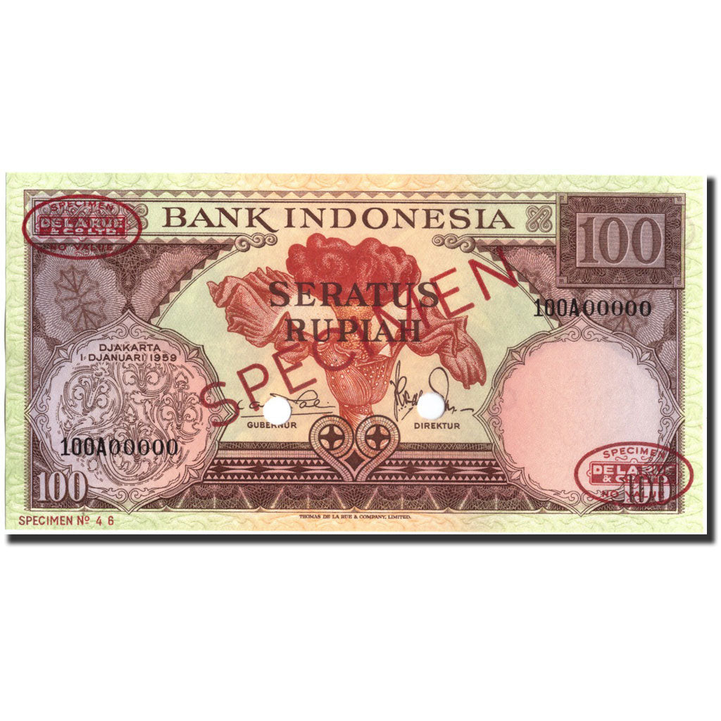 Geldschein, Indonesien, 100 Rupiah, 1959, Specimen, KM:69, UNZ