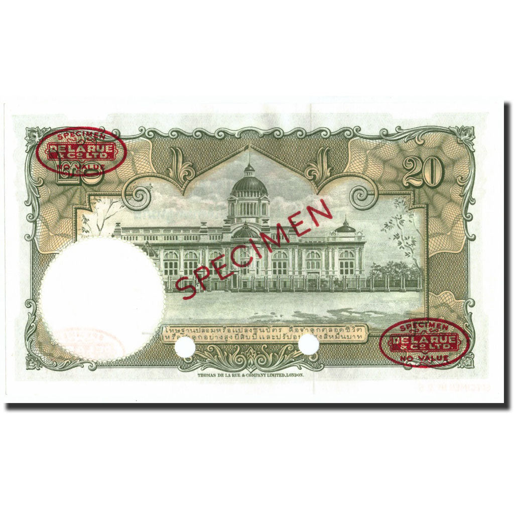 Banknote, Thailand, 20 Baht, 1953, Specimen TDLR, KM:77s, UNC(65-70)