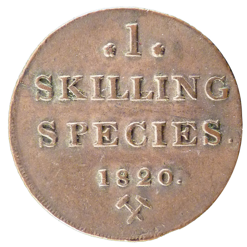 Norway, 1 Skilling, 1820, KM #286, AU(50-53), Copper, 27, 12.00
