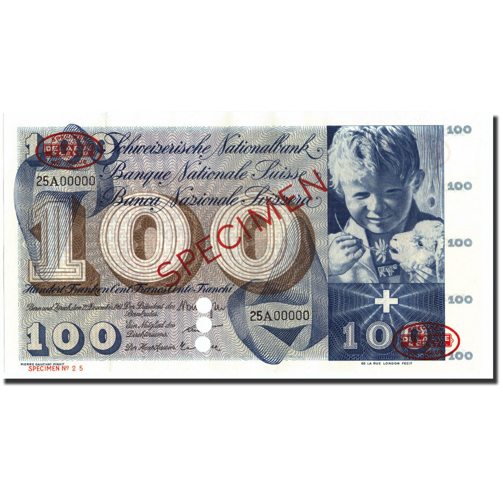 Banknote, Switzerland, 100 Franken, 1961, Specimen TDLR, KM:49d, UNC(65-70)